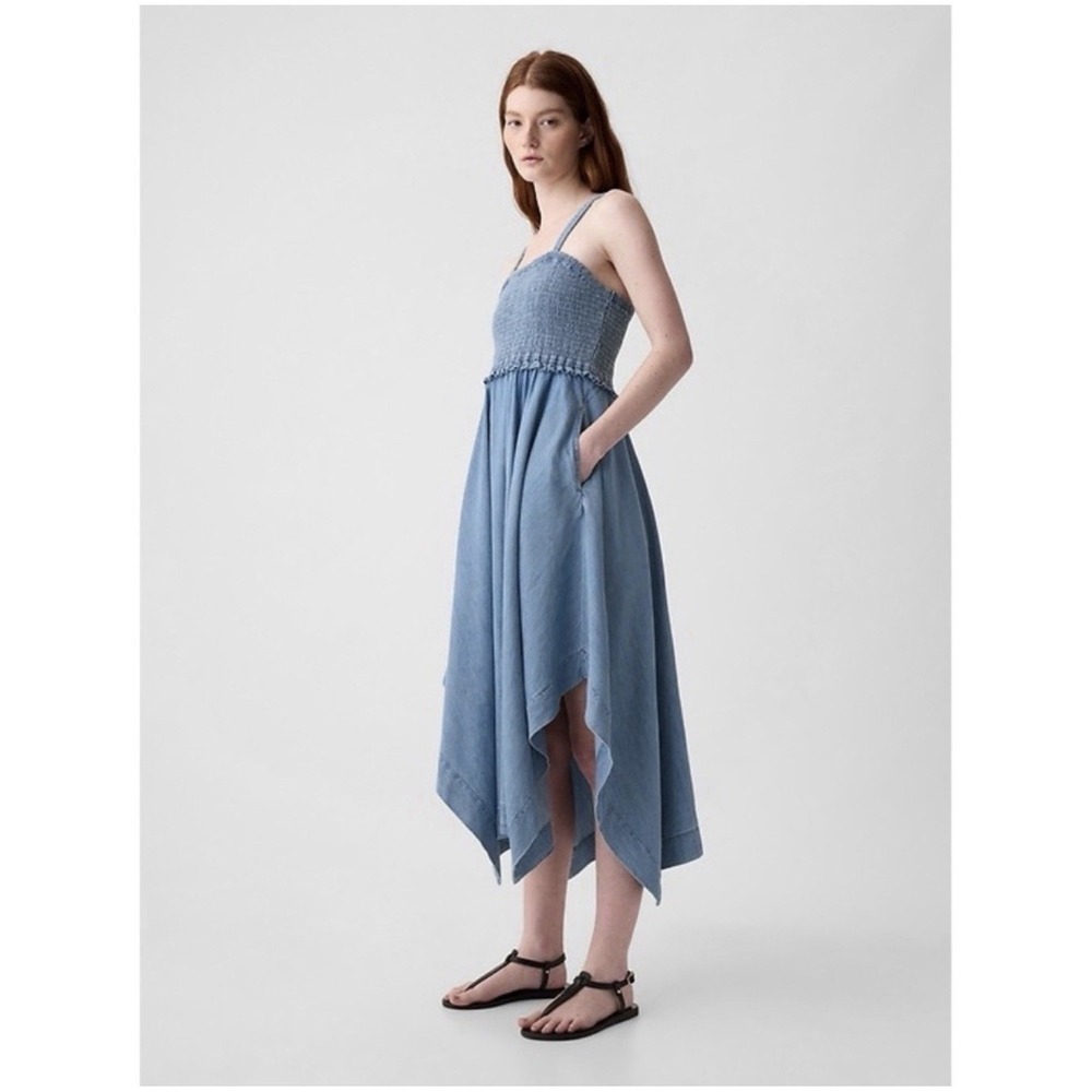 Women's Gap Denim Handkerchief Hem Midi Dress Size Xs‎ Xsmall
